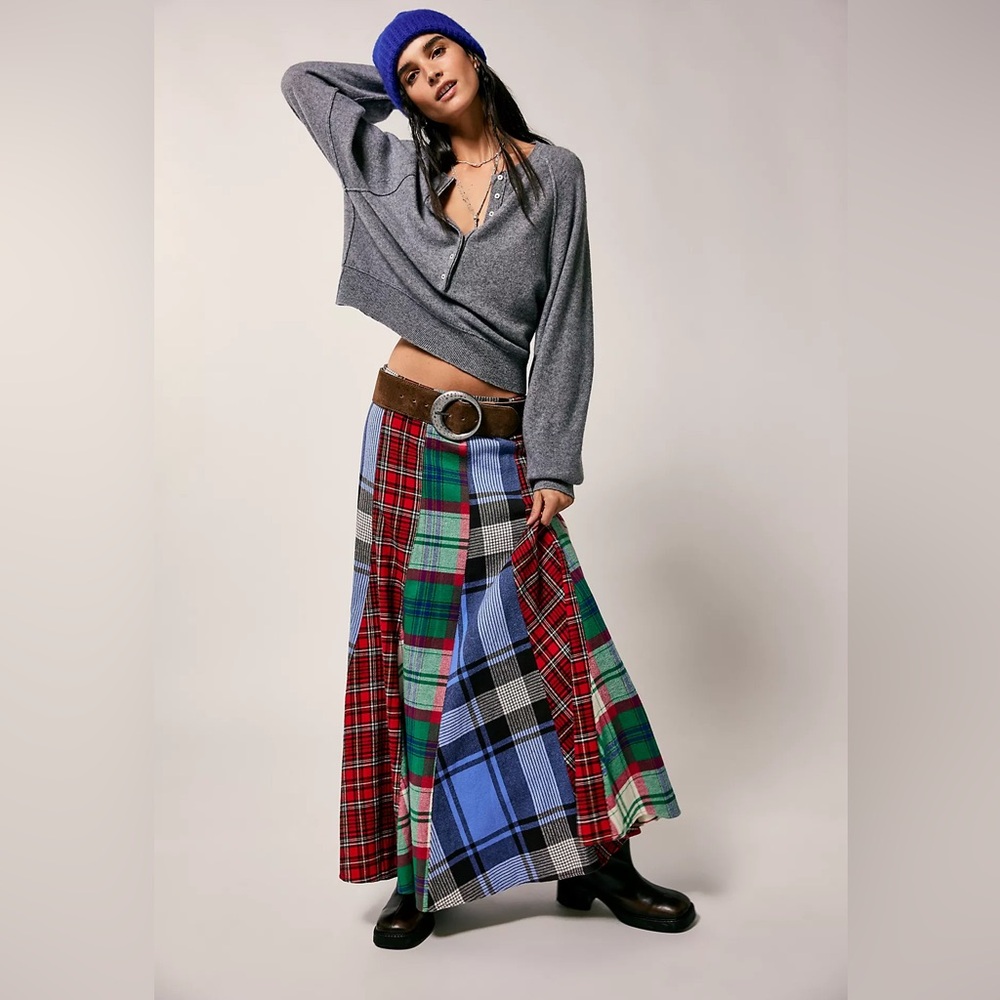 Plaid Patchwork Maxi Skirt